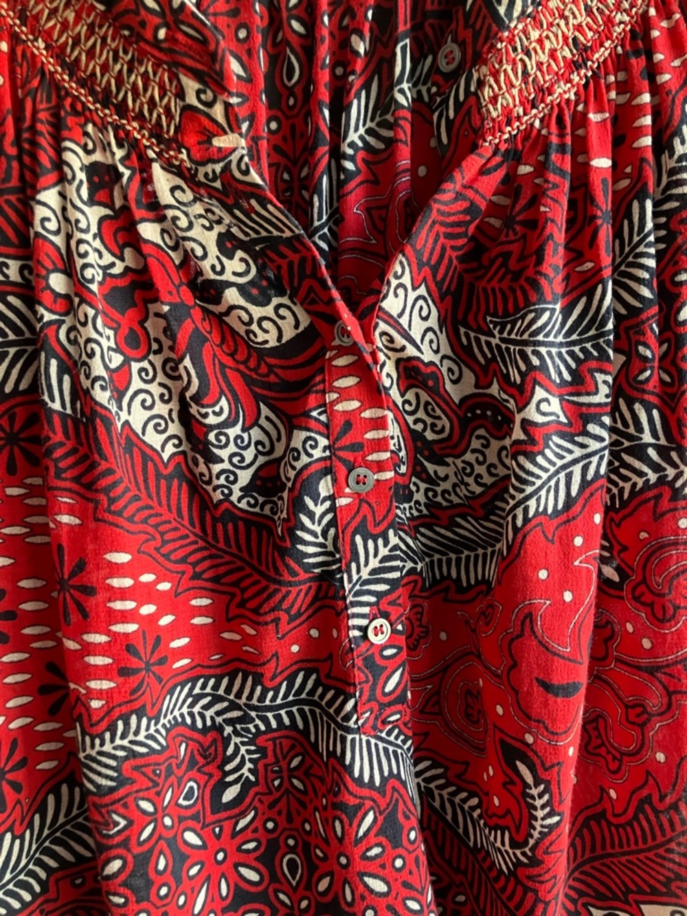 XiRENA Sumer Top Size XS Fire Red 100% Cotton Paisley Short Sleeve Blouse Resort - Picture 4 of 9
